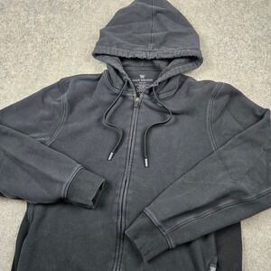 Mack Weldon Ace Full Zip Hoodie Mens Medium Black French Terry Ribbed Panels